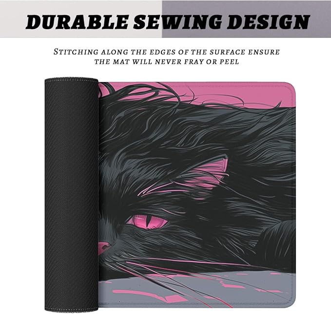 Anime Girl Desk Mat Gaming Mouse Pad Dark Hair Girl Black Cat XL Mousepad Large Mousepad Extended Laptop Keyboard Mat Gaming Desk Pad Mouse Mat Office Computer Keyboard 31.5"x11.8"