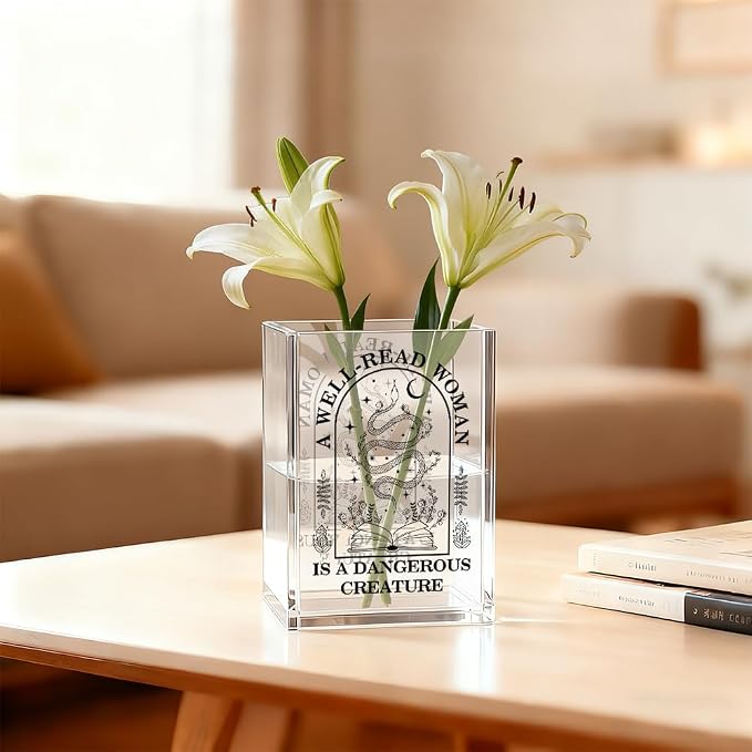 A Well-read Woman Is A Dangerous Creature Acrylic Pen Holder Makeup Organizer, Funny Pencil Pen Holder for Desk, Desk Accessories for Women Librarian Bookish Teacher, Feminist Book Lover Gifts