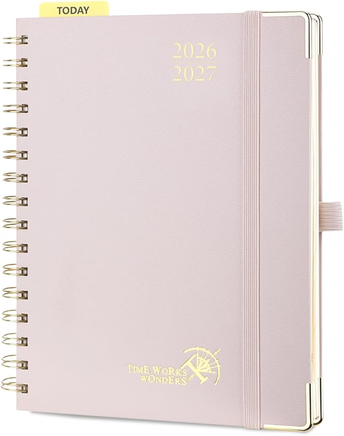 POPRUN 2026-2027 Academic Year Weekly and Monthly Planner Calendar,Jul 2026 - Jun 2027，6.25" x 8.5",Daily Agenda Book & Appointment Book with Hourly Schedule, Tabs, Hardcover, School and Office Supplies - Light Pink