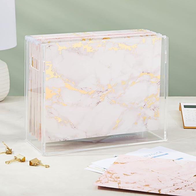 Paper Junkie Hanging File Folders - Pack of 12, Pink & White Marble - File Cabinet Organizer - Gold Foil Marble - Gold Hanging Folders - Cabinet & Drawer Fit