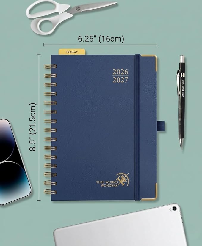 POPRUN 2026-2027 Monthly Planner, 18 Month Calendar (July 2026-Dec 2027), 6.25" x 8.5" A5 Spiral Hardcover Organizer with Dotted Note Pages, Professional Appointment Book for Business Office, Students & Teachers - Navy Blue