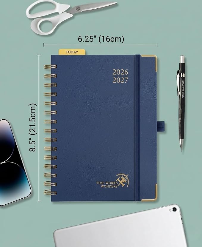 POPRUN 2026-2027 Monthly Planner, 18 Month Calendar (July 2026-Dec 2027), 6.25" x 8.5" A5 Spiral Hardcover Organizer with Dotted Note Pages, Professional Appointment Book for Business Office, Students & Teachers - Navy Blue