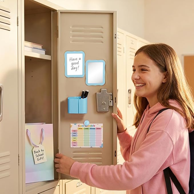 Locker Accessories Kit for Girls, Magnetic Locker Accessories with Mirror, Whiteboard, Pen Holder, Magnets & Dry Erase Markers for School, Office, Organizer Set