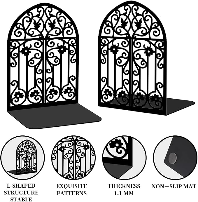 2 Pcs Vintage Door Bookends, Metal Decorative Bookends for Shelves, Heavy Duty Book Holders Suitable for Multiple Scenarios, Black