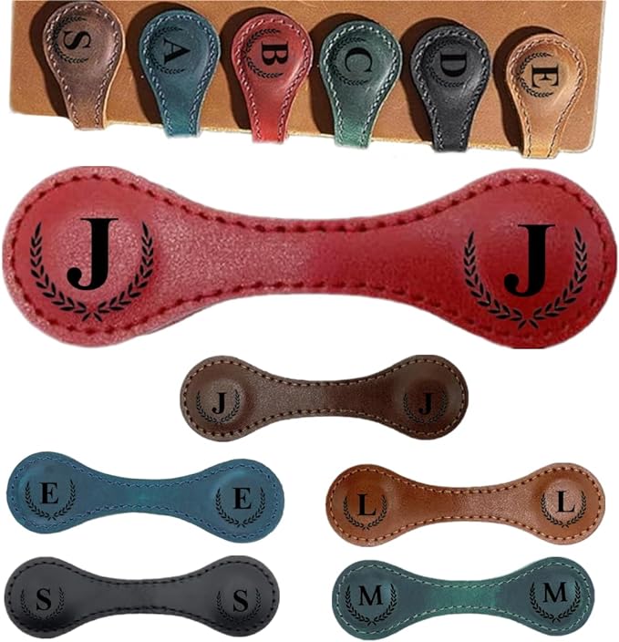 Personalized Magnetic Leather Initial Bookmark, 26 Letters Customized Multi-Functional for Women, Teachers, Book Lovers (J, Red)