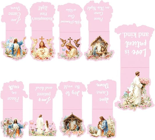 9 Pcs Magnetic Christian Bookmarks, Religious Bible Verse Jesus Bookmarks for Women, Flower Cross Magnet Book Markers for School Students Office Worker Church Reading Bible Study Supplies