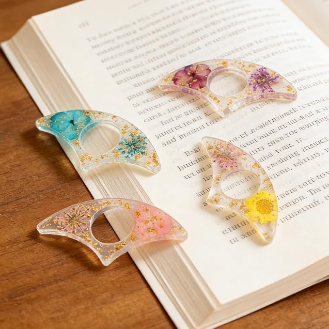 4 Pcs Thumb Book Page Holder Dried Flower Resin BookPage Holders for Reading, Finger Ring Opener Bookmark Thumb Page Opener Holder Book Accessories for Reading Lovers