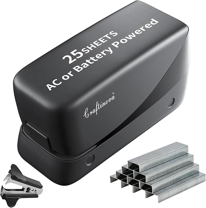 Electric Stapler, 25 Sheet Automatic Stapler, Include 2000 Staples and 1 Staple Remover, Jam Free, Professional and Home Office，Battery not Included，AC or Battery Powered