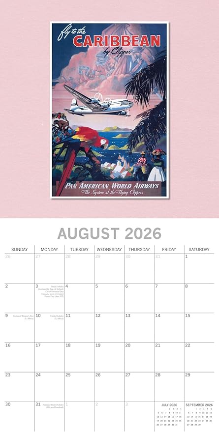 Gifted Stationery Co, Vintage Travel Posters 2026 Wall Calendar, 12'' X 12'', 16-Month Calendar with Stapled Binding
