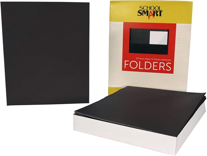 School Smart 2-Pocket Folders, Black, Pack of 25