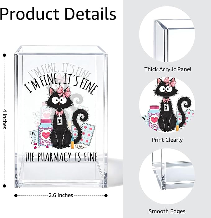 Everything is Fine Cosmetic Organizer Pen Holder, Acrylic Desk Holder for Pen Pencil, Office Gifts for Coworker, Dumpster Fire Desk Accessory (Transparent44)