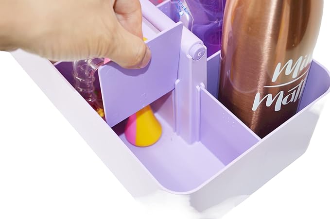 Portable Caddy Organizer -2 Stackable Plastic Caddy with Handle | Desk, Makeup, Dorm Caddy, Classroom Art Organizers (Made In Usa) (Ivory/Lavender)