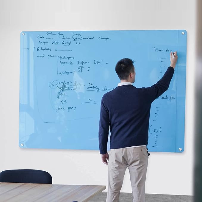 Green Surface Dry Erase Glass Board, Frameless Magnetic Glass Board for Wall (48" x 60") with Marker, Magnets, Marker Tray, Eraser for Office & Home by Fab Glass & Mirror
