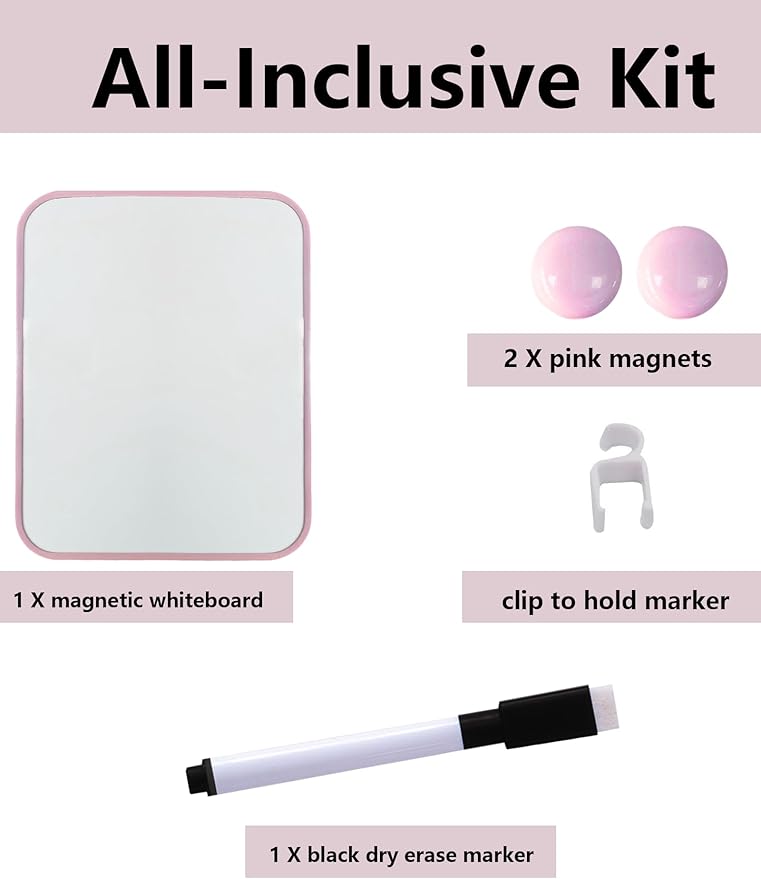 Pink Locker Accessories Kit for Girls with Locker Mirror, Pen Holder, Magnetic Whiteboard, Storage Basket, Magnets, 14 Piece Locker Organizer & Decor for School Work Locker, Back to School Essentials