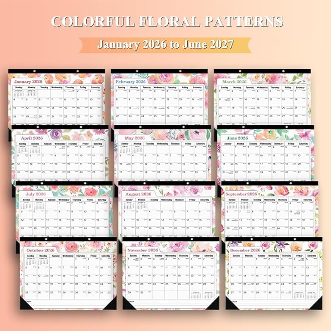 Ymumuda Desk Calendar 2026-2027 Wall Calendar 2 in 1, Monthly Desk Calendar 2026 from JAN.2026 to JUN.2027, 18-Month, Large 12"×17", Waterproof Cover, Hanging Rope, Home/office/School Planners