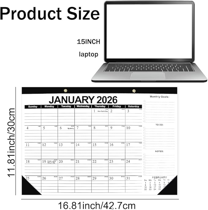 Desk Calendar 2026, Wall Desktop Calendars 2026-2027, 18 Month from Jan 2026 - Jun 2027 Large Desk Calendar 17x12 IN, Black Calendars Months Planner Organizer for Home Office Teacher School Supplies