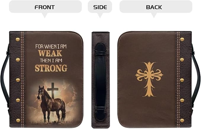 PU Bible Covers for Men Extra Large Bible Case Brown Bible Bag with Leather Bookmark,Christian Gift,Scripture Horse and Cross,Medium