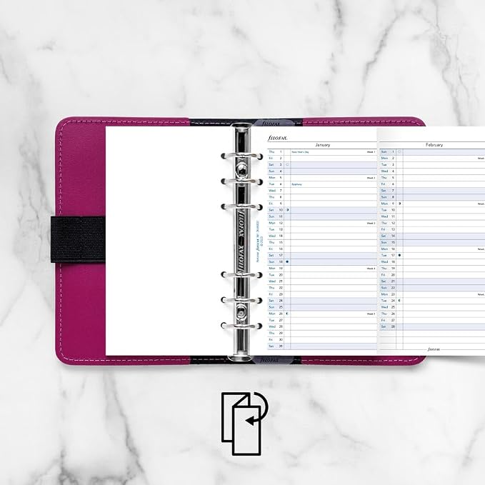 Filofax Calendar Diary Refill, Personal/Compact Size, Vertical Year Planner, White Paper, English, 2026 (C68402-26)