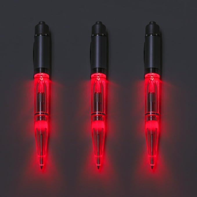 Glovion Led Light Pen,Penlight for Nighttime Writing -Red- Pack of 3 Pens
