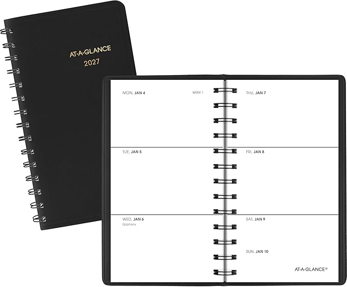AT-A-GLANCE 2027 Planner, Weekly, 2.5" x 4.5", Pocket Size, Black (700350527)