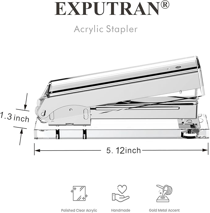 Acrylic Stapler,Clear and Silver-Tone Hardware, Beautiful Desk Accessory for Office Home or School,Takes Standard 24/6 or 26/6 Staples
