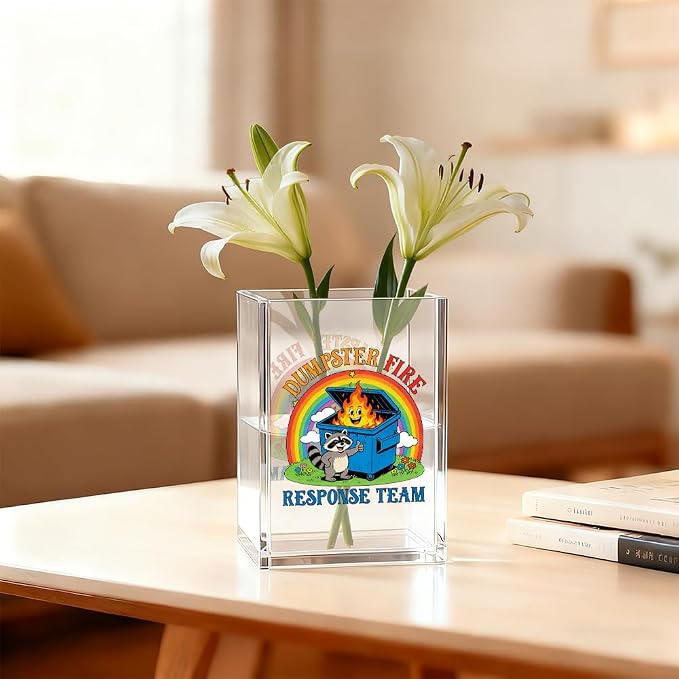 Everything is Fine Cosmetic Organizer Pen Holder, Acrylic Desk Holder for Pen Pencil, Office Gifts for Coworker, Dumpster Fire Desk Accessory (Transparent64)
