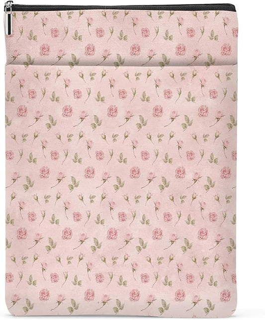 Floral Book Sleeve, Vintage Book Covers for Paperbacks, Pink Roses Flowers Book Pouch Book Protector, Book Lovers Gifts for Women Girls Mom, Book Accessories Book Club Gifts Christmas Birthday Gifts