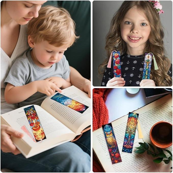 Peacoblue 30pcs UV DTF Bookmarks Transfer Stickers Wraps Colored Glass for Women Men Reading, Waterproof Bookmarkers Decal(No Blank Bookmarks) for Acrylic Plastic Metal Blank Bookmark
