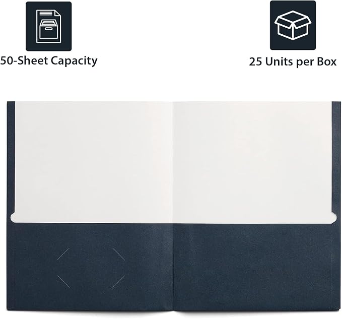 Staples 2‑Pocket Folder, Navy Blue, Letter‑Size Document Folder, Durable Lightweight Paper Folder for School, Office & Home Organization