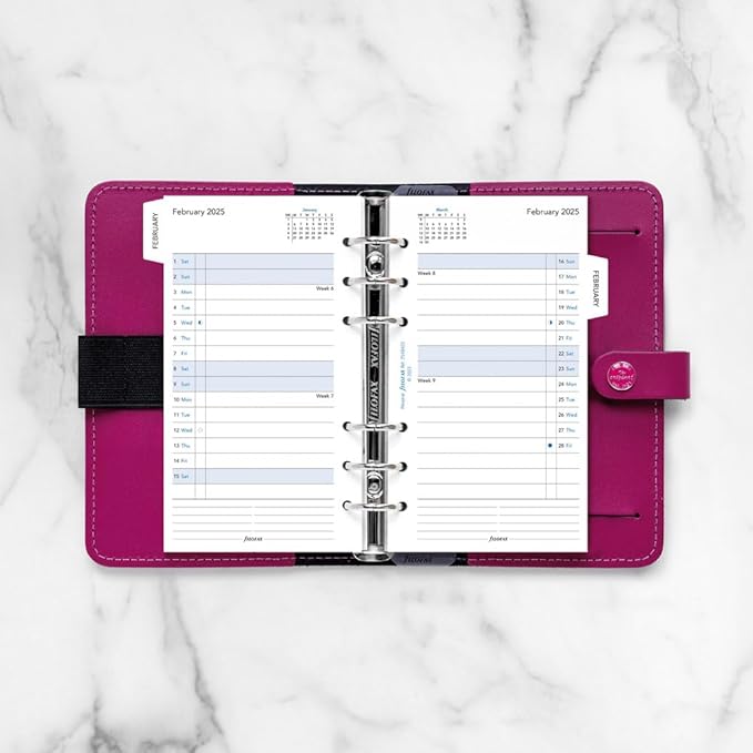 Filofax Calendar Diary Refill, Personal/Compact Size, Month-to-View, with Tabs, White Paper, Ruled, English, 2025 (C68425-25)