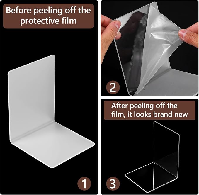 16 Pcs Clear Acrylic Bookends, Heavy Duty L Shaped Dividers for Shelves, Organizer for Books Movies CDs, for Home Office Library, 5.1x3.9x3.9 Inches