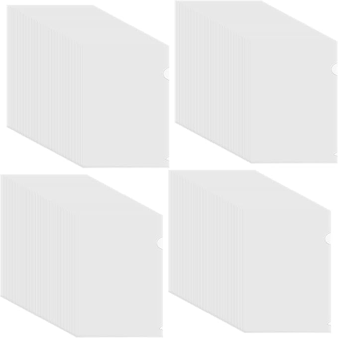 200 PCS L Type Plastic Folder, Clear Document File Project Pocket, A4 Paper Letter Size Transparent Sleeves Folders for Office, Home, 12.4 x 8.8 inch