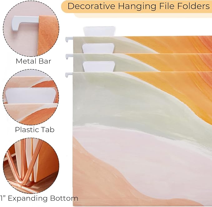 Y YOMA 9 Pack Decorative Hanging File Folders Letter Size Marble Cute Hanging Folder Pretty File Folder Organizer for Filing Cabinet Office Home with 1/5-Cut Adjustable Tabs, 3 Orange Marble Design