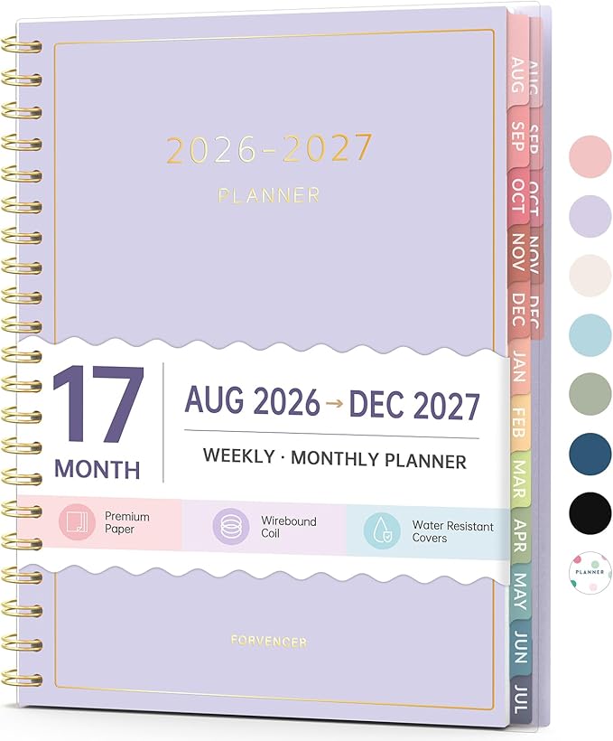 Aug 2026 - Dec 2027 Planner, Forvencer 17 Month Academic Planner 2026-2027, 6.3" x 8.4", Calendar Planner Weekly and Monthly, Daily Agenda Book, College School Supplie for Student Teacher, A5, Purple