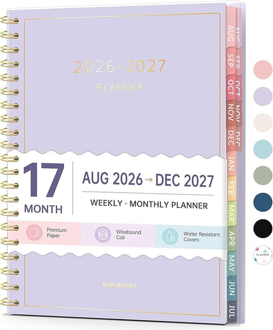 Aug 2026 - Dec 2027 Planner, Forvencer 17 Month Academic Planner 2026-2027, 6.3" x 8.4", Calendar Planner Weekly and Monthly, Daily Agenda Book, College School Supplie for Student Teacher, A5, Purple