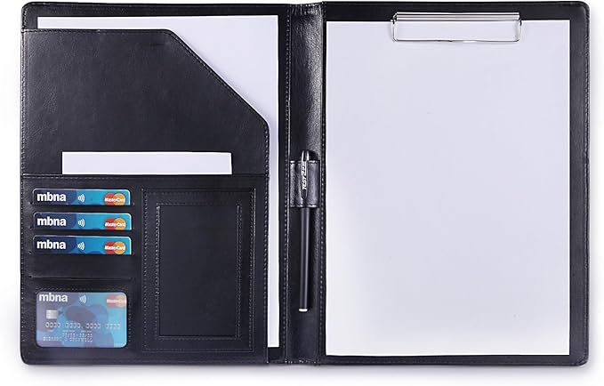 Portfolio Binder, A4 Size Padfolio for Women and Man, Washable Leather Binder, Resume Portfolio Organizer, Black Clipboard Folder Used in Business Meeting, Interview,etc.