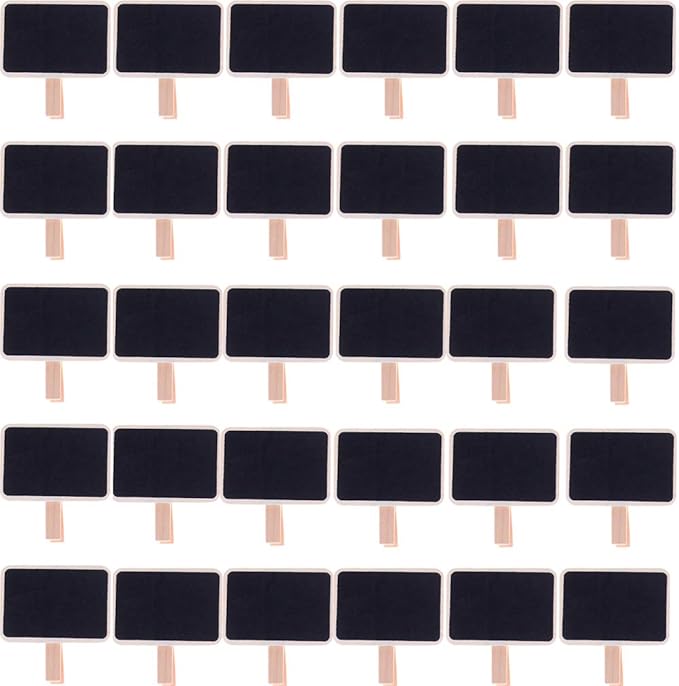 30 Pcs 2.8 * 2.1Inch Wood Mini Chalkboard Clip Wooden Message Board Tag Signs for Memo,Note Taking,Food Label,Party Decor