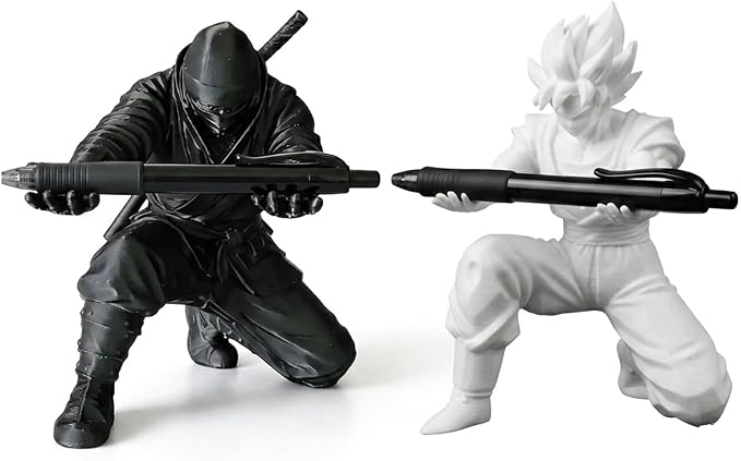 Ninja Pen Holder and Samurai Pen Holder Set, Ninja Pen Holder for Desk and Office Organization, White Saiyan Pen Holder for School and Home Use, PVC Material Construction with Large Size Design