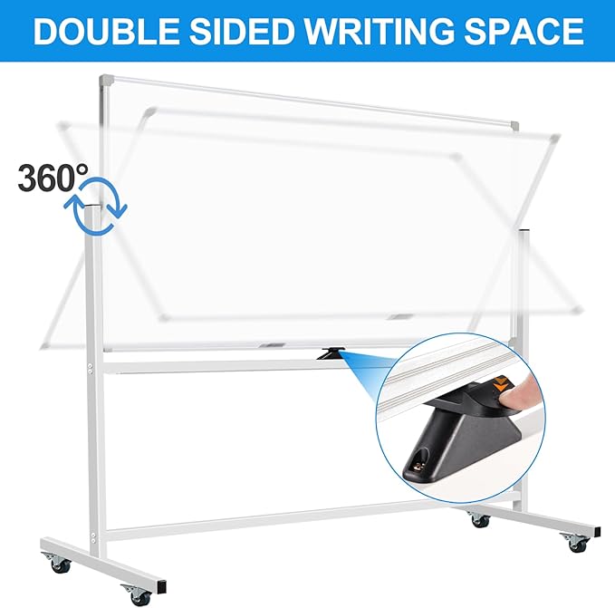 Large Rolling Whiteboard on Wheels 72 X 40, Double-Sided Mobile Dry Erase Board with Stand Magnetic White Board on Wheels, Portable Standing Whiteboard with 3 Eraser, 6 Markers, 10 Magnets