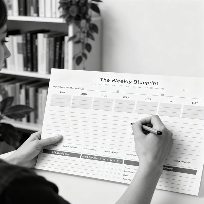 Undated Weekly Organizer & To Do List Notepad - Minimalist A4 52-Sheet Desk Planner for Work School & Family, ADHD Friendly Calendar for Deep Focus & Goal Tracking