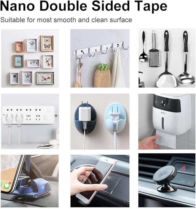 Double Sided Tape Heavy Duty, Nano Removable Washable Gel Grip Tape, Clear Sticky Adhesive Mounting Tape for Photo Frame Fix and Carpet Fix-5M/16.4ft