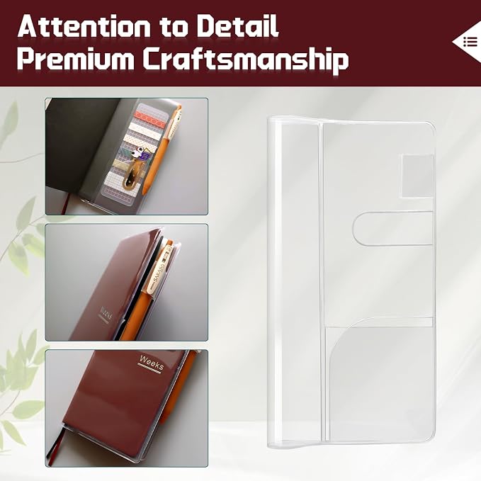 Clear Cover for Hobonichi Weeks, 1-Pack Crystal Clear PVC Protective Sleeve for 2026 Hobonichi Weeks, Waterproof Book Cover with Pen Loop & Pockets for Standard Edition Planner (8.19x7.68 Inch) ﻿ ﻿