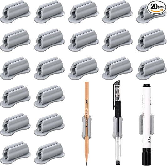 BOBOKA 20 Pack Upgraded Pencil Holder, Adhesive Pen Holder for Desk, Silicone Pencil Holder & Marker Holder for Clipboard Wall Classroom School Office Desk Accessories