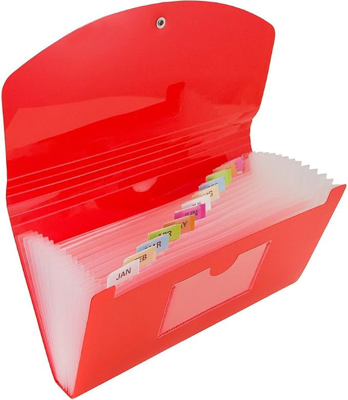 JAM PAPER Accordion Folders - 13 Pocket Plastic Expanding File - Check Size - 5 x 10 1/2 - Red - 2/Pack