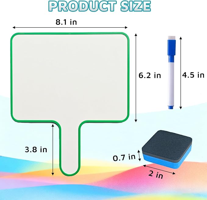 8 Sets Small Dry Erase Boards 8" x10'' Mini Dry Erase Paddles with Handle Double Sided Whiteboard Bulk with Markers and Erasers for Home Classroom and Office Writing Board