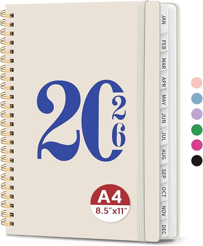 2026 Planner, Weekly and Monthly Calender Planner, Jan 2026 to Dec 2026, Hardcover 2026 Calendar Book with Tabs & Inner Pocket, Office Home School Supplies for Women & Men - A4 (8.5" x 11"), Gray