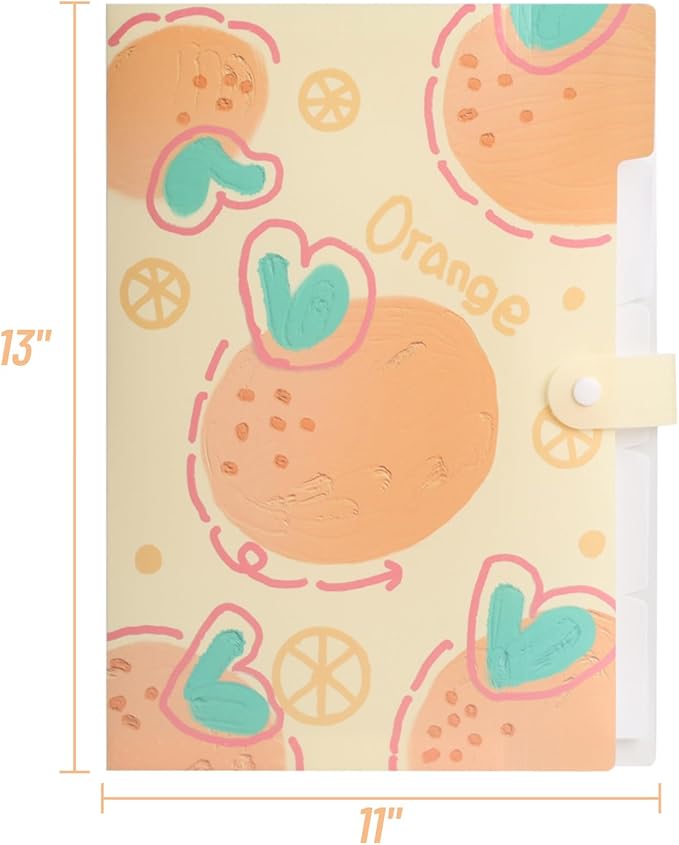 Cute File Folders, Expanding File Folders with 32 Labels, 5 Pocket File Organizer, Accordion File Organizer Letter Size for School, Office and Home - Summer Fruits Style Set of 4