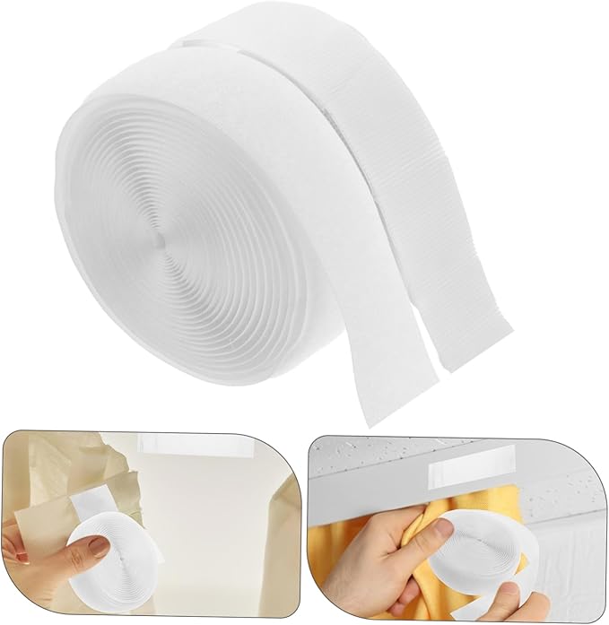 TEHAUX 1Roll Double Sided Adhesive Hook and Loop Tape for Curtains and Doors Strong Grip Self Adhesive Fastener Strips Durable for Home and Office Use
