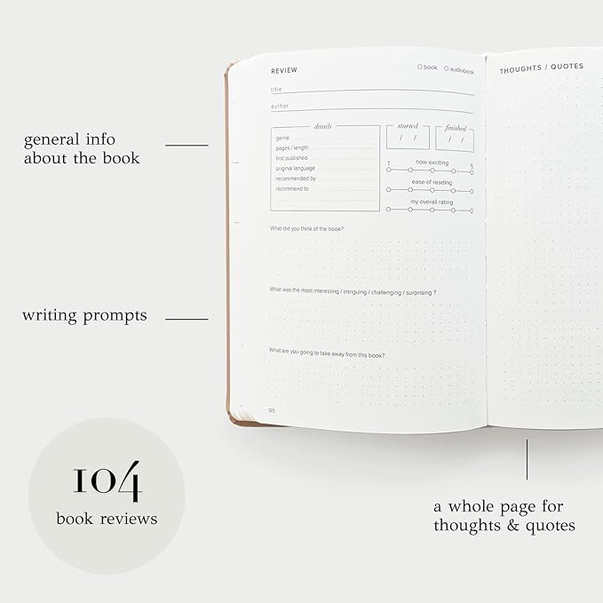 Kunitsa Co. Reading Journal - 105 reviews. Review and Track Your Reading. Book Journal for Book Lovers & Readers. Latte
