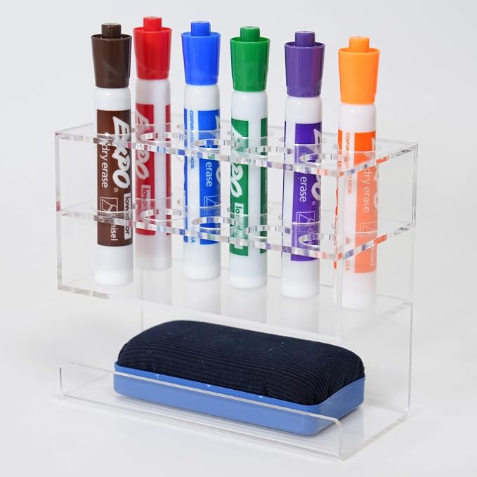 Magnetic Marker Holder 10 Slots with Dry Eraser Holder, Strong Magnetic Design for Whiteboard and Fridge